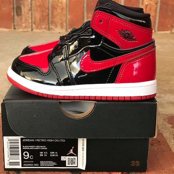Air Jordan Retro 1 Patent Bred / Banned Reimagined TD Size 9C - Picture 2 of 9